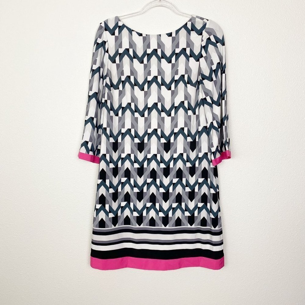 Eliza J Geometric 3/4 Sleeve Shift Dress Womens Sz 10